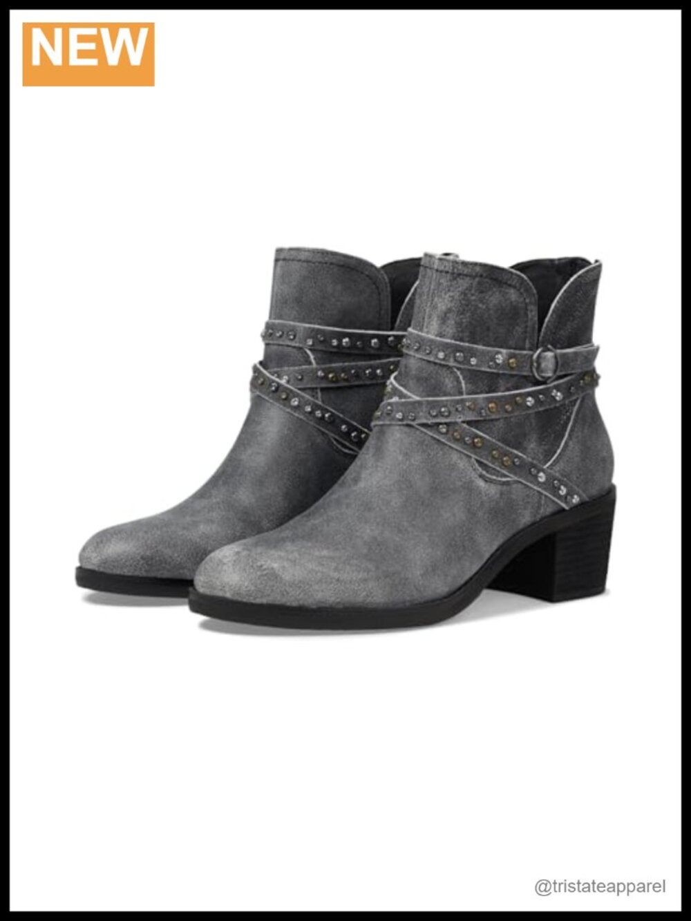 Lucky Brand Women's Leather Ankle Bootie with Studded Straps - Almond Toe